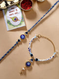 Set NVR 2 Bhaiya Bhabhi Rakhi Bertatah Batu Mata Jahat &amp; Manik dengan Roli Chawal