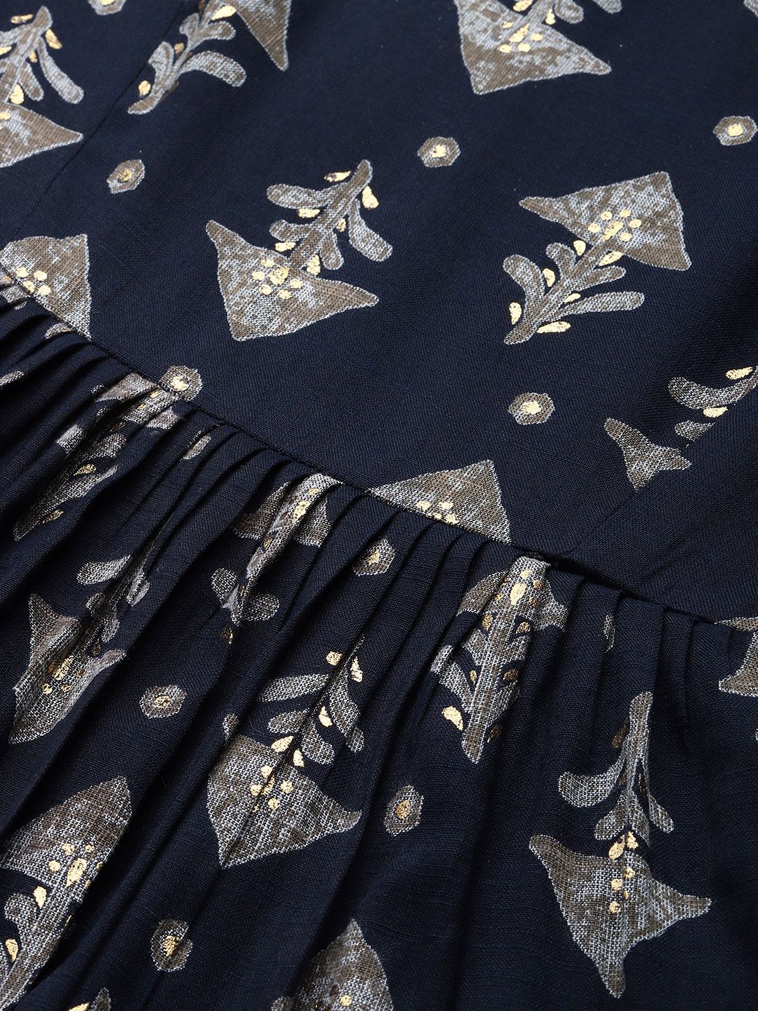 Anouk Women Navy Blue & Grey Ethnic Motifs Printed Kurta with Sharara & Dupatta