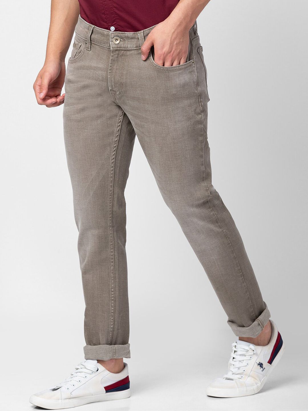 SPYKAR Men Olive Green Slim Fit Low-Rise Stretchable Cotton Jeans
