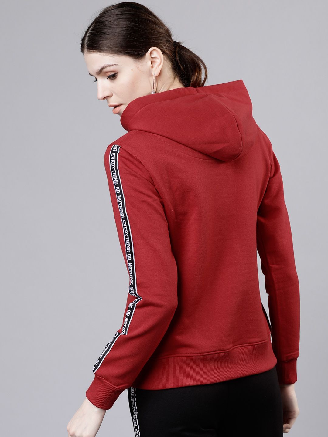 Tokyo Talkies Women Red Solid Hooded Sweatshirt