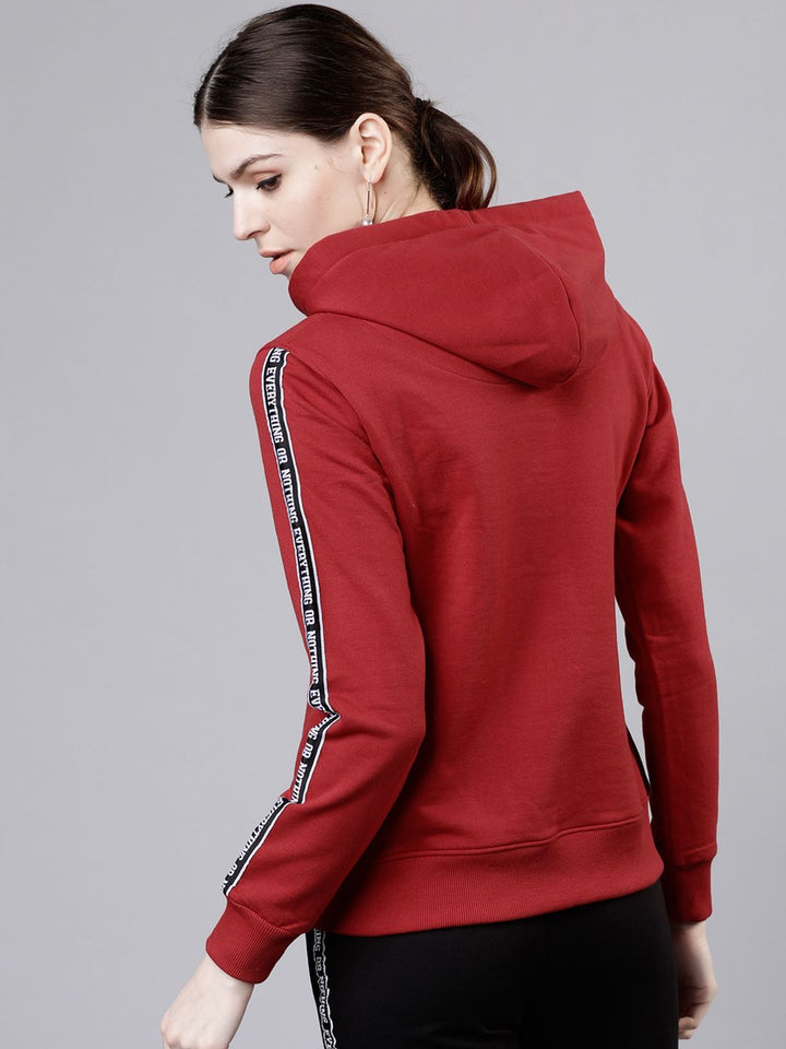 Tokyo Talkies Women Red Solid Hooded Sweatshirt
