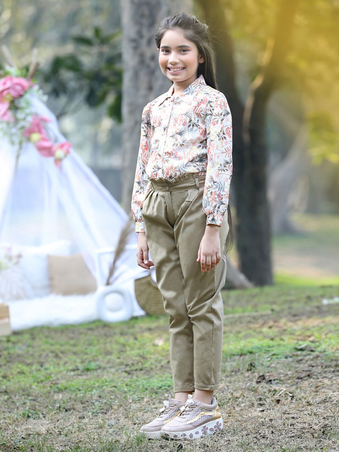 Cutiekins Girls Floral Printed Top with Trousers