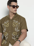 The Indian Garage Co. Relaxed Fit Opaque Floral Embroidered Pure Cotton Casual Shirt