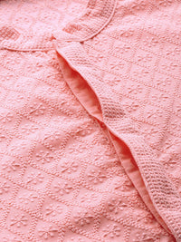 House of Pataudi Men Pink Authentic Hand Embroidered Chikankari Kurta