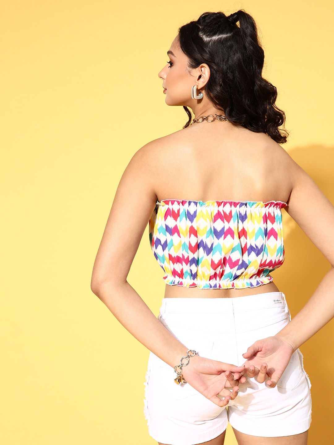 Berrylush Multicoloured Geometric Print Crop Tube Top