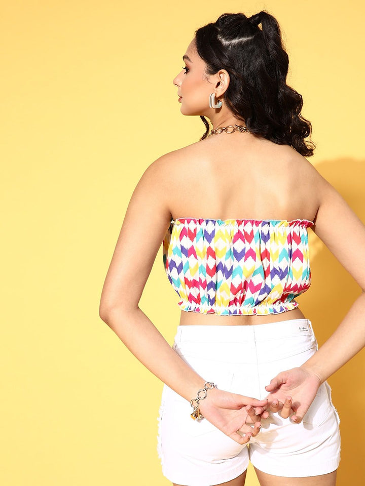 Berrylush Multicoloured Geometric Print Crop Tube Top