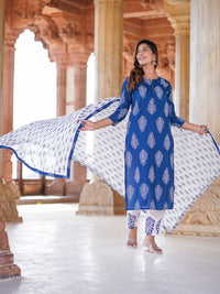 KALINI Paisley Printed Straight Kurta With Trousers & Dupatta