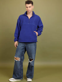 HIGHLANDER High Neck Drop Shoulder Sleeves  Half Zipper Oversized Sweatshirt