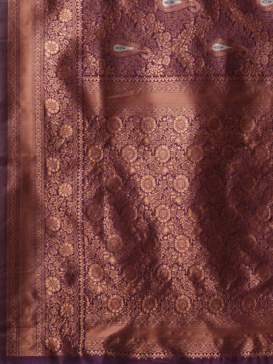 Saree mall Burgundy & Copper-Toned Woven Design Zari Silk Blend Dharmavaram Sarees