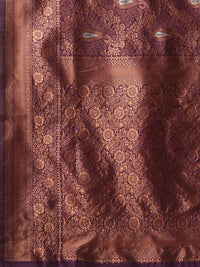 Saree mall Burgundy & Copper-Toned Woven Design Zari Silk Blend Dharmavaram Sarees