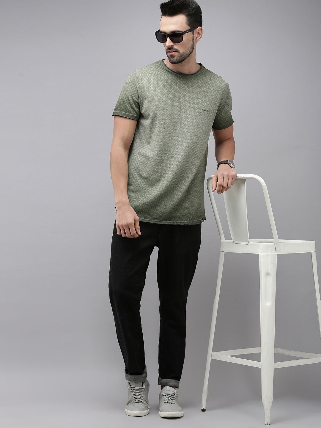 THE BEAR HOUSE Men Olive Green Pure Cotton T-shirt