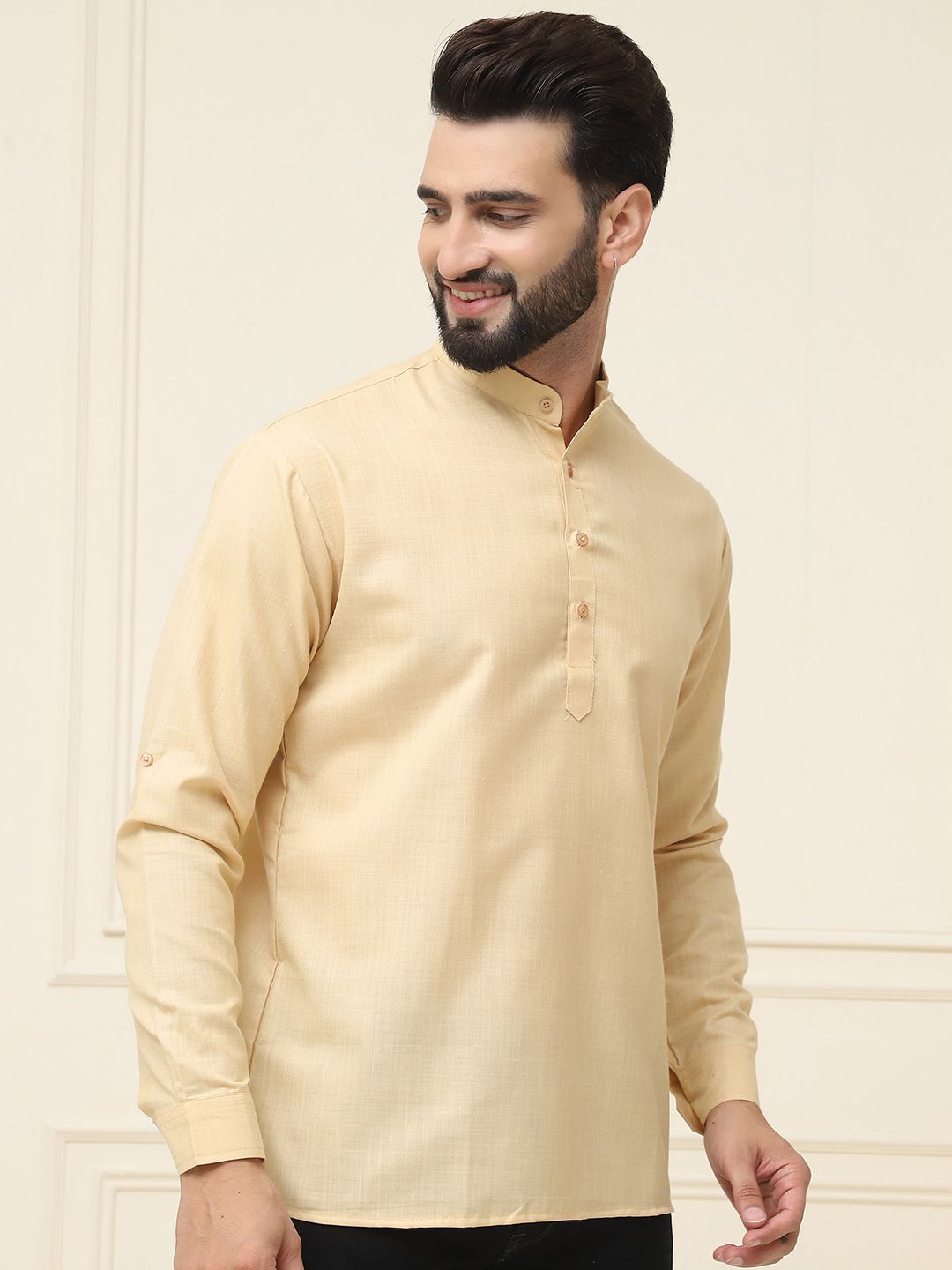 SOJANYA Mandarin Collar Cotton Silk Kurta Pendek Biasa