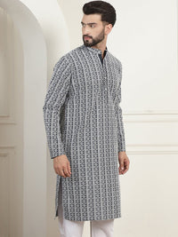 Anouk Green Ethnic Motifs Embroidered Mandarin Collar Pure Cotton Straight Kurta