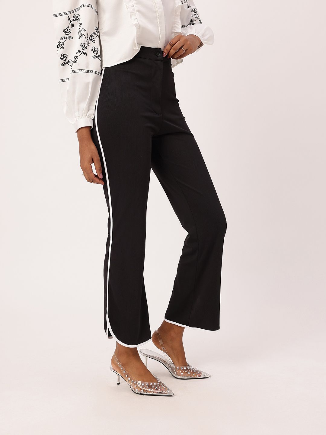 DressBerry Women Retro Luxe Ribbed High Rise Slit Detailed Trousers