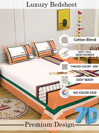 KLOTTHE Orange Geometric 400 TC King Bedsheet with 2 Pillow Covers