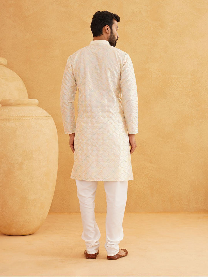 SOJANYA Motif Etnik Sulam Benang Kerja Kolar Kurta Lurus Dengan Churidar