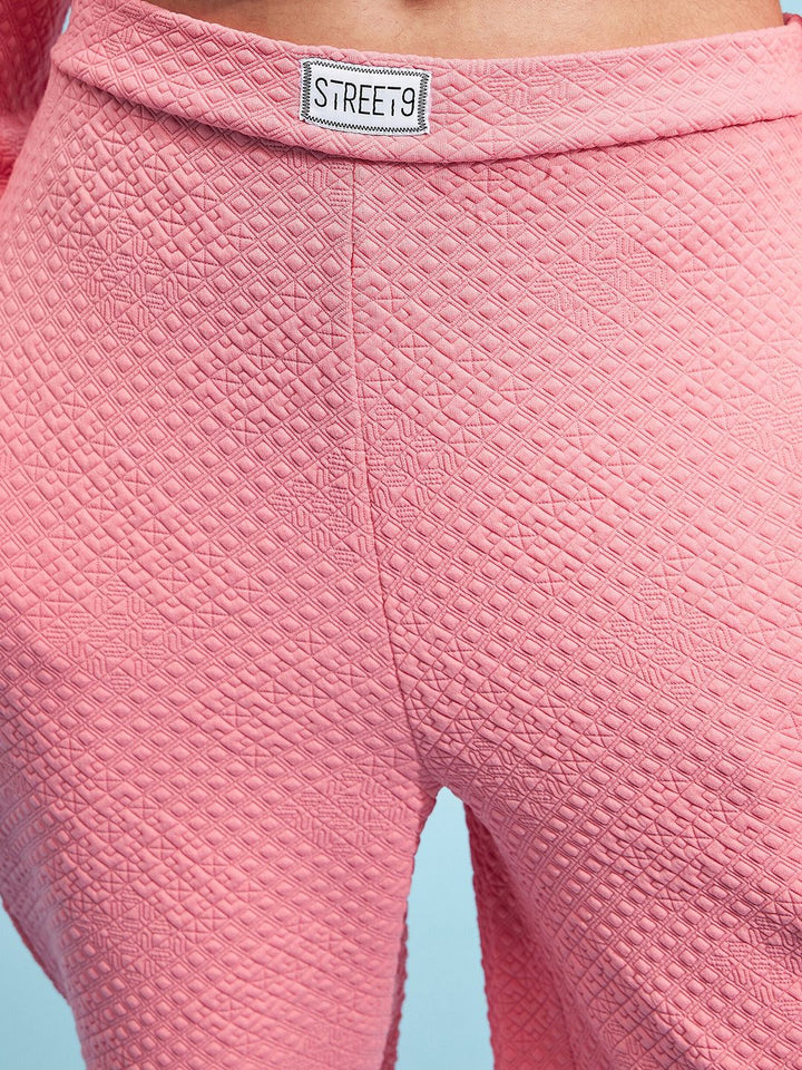 STREET 9 Women Pink Cotton Relaxed Loose Fit Mid-Rise Casual Knitted Joggers Trouser