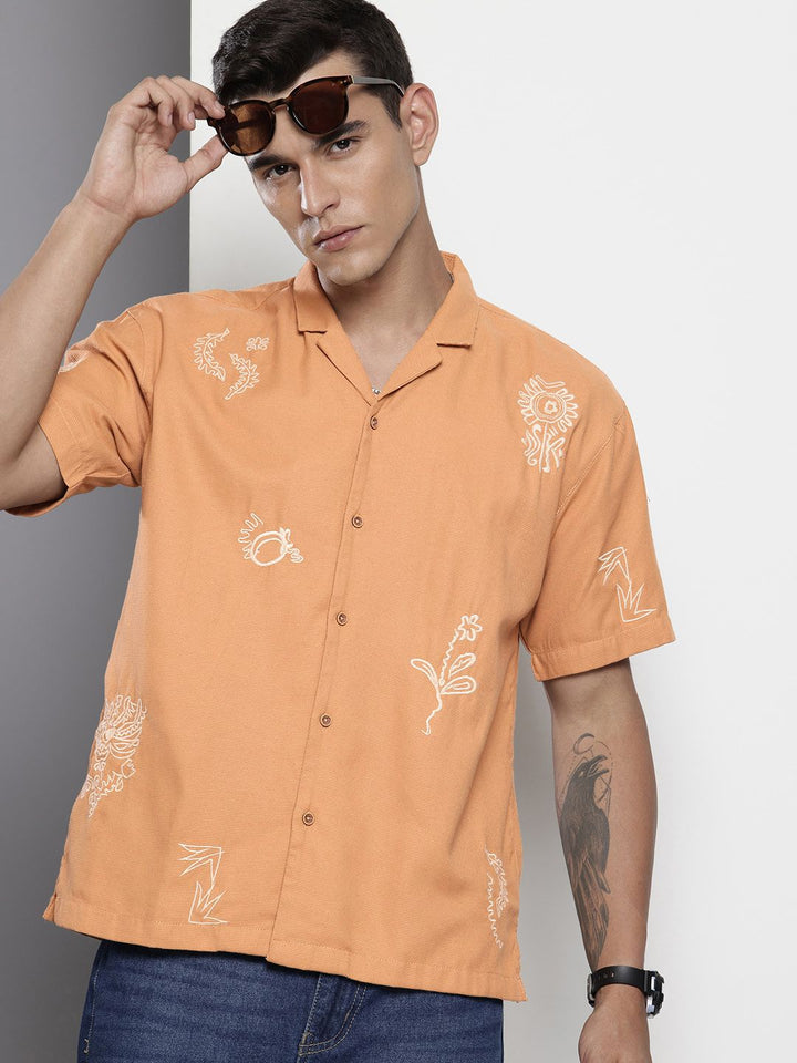 The Indian Garage Co Pure Cotton Embroidered Opaque Relaxed Fit Casual Shirt