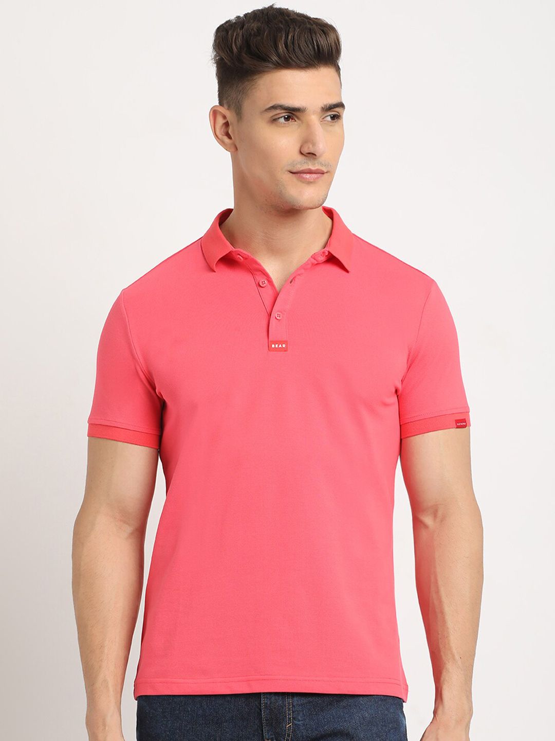 THE BEAR HOUSE Polo Collar Short Sleeves Slim Fit T-shirt
