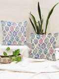 STITCHNEST Set Of 2 Blue & Cream-Coloured Geometric Square Cushion Covers