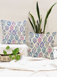 STITCHNEST Set Of 2 Blue & Cream-Coloured Geometric Square Cushion Covers