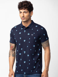 SPYKAR Men Floral Printed Polo Collar Cotton T-shirt