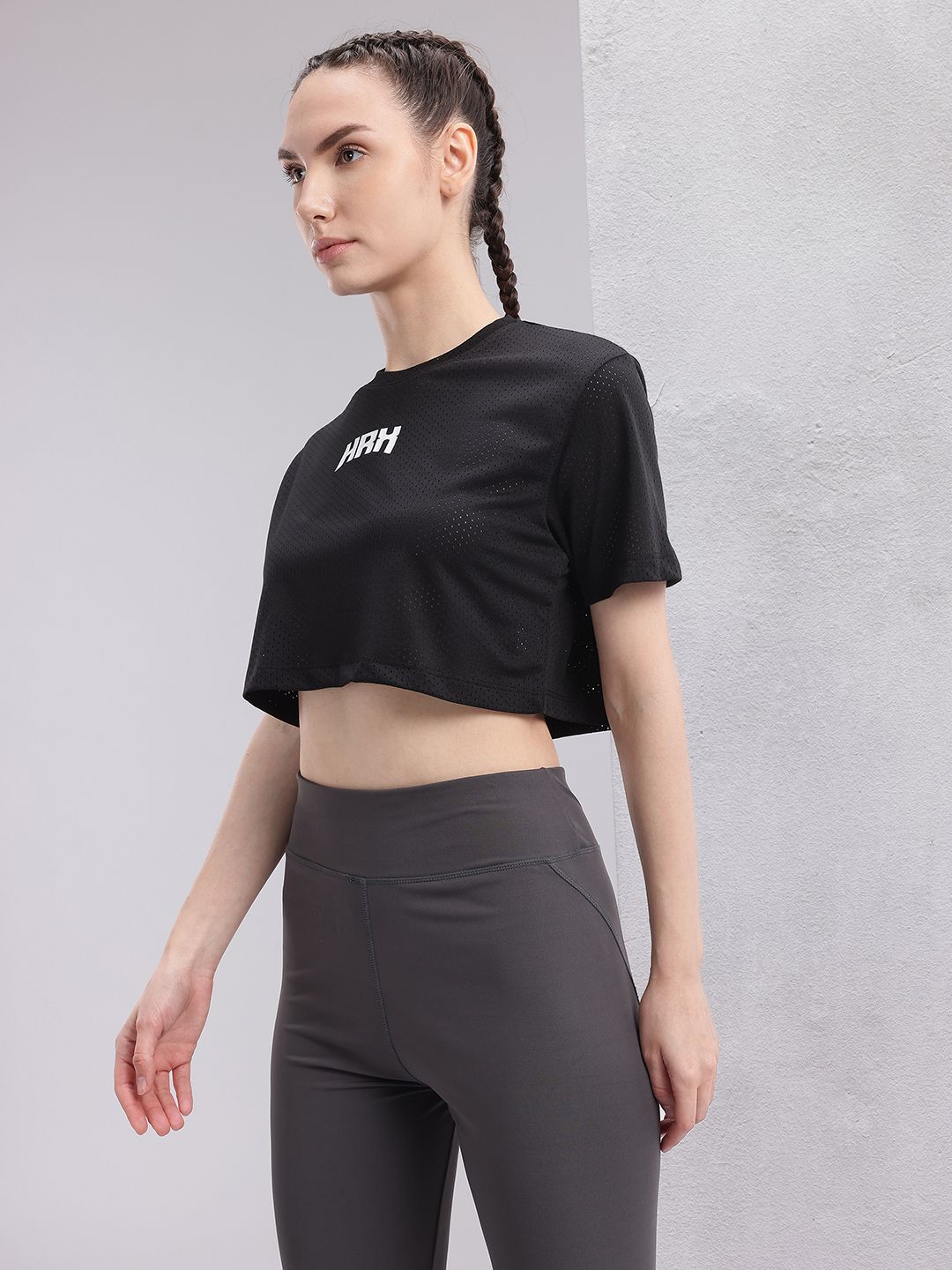 HRX by Hrithik Roshan Brand Logo Printed Relaxed Training Crop T-shirt