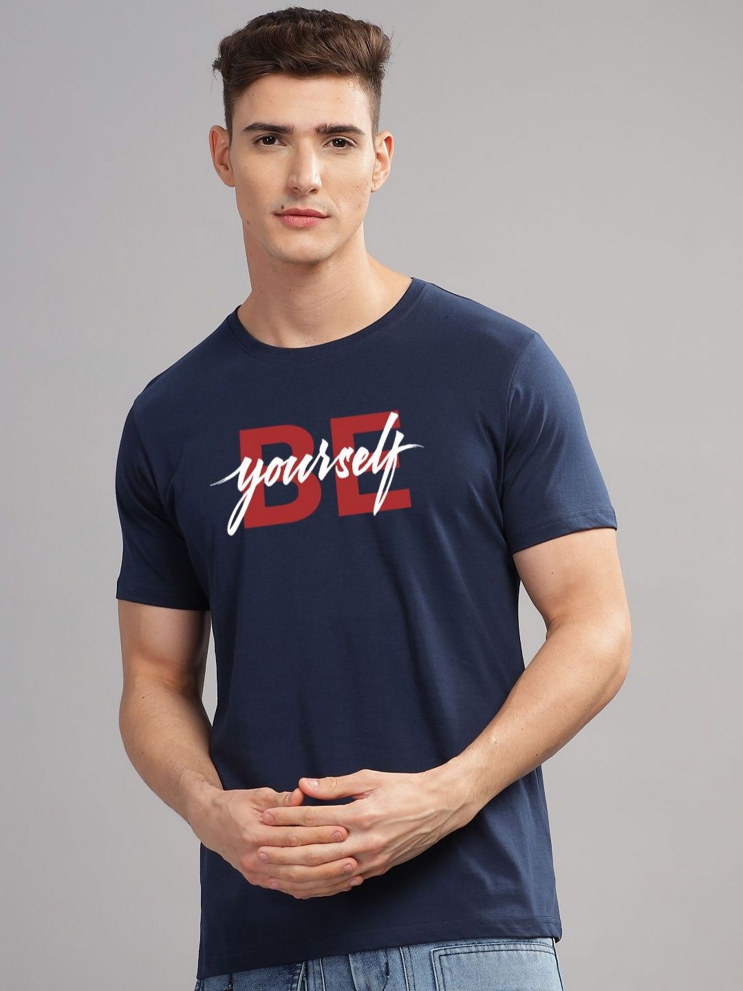 ADRO Men Typography Printed Applique T-shirt