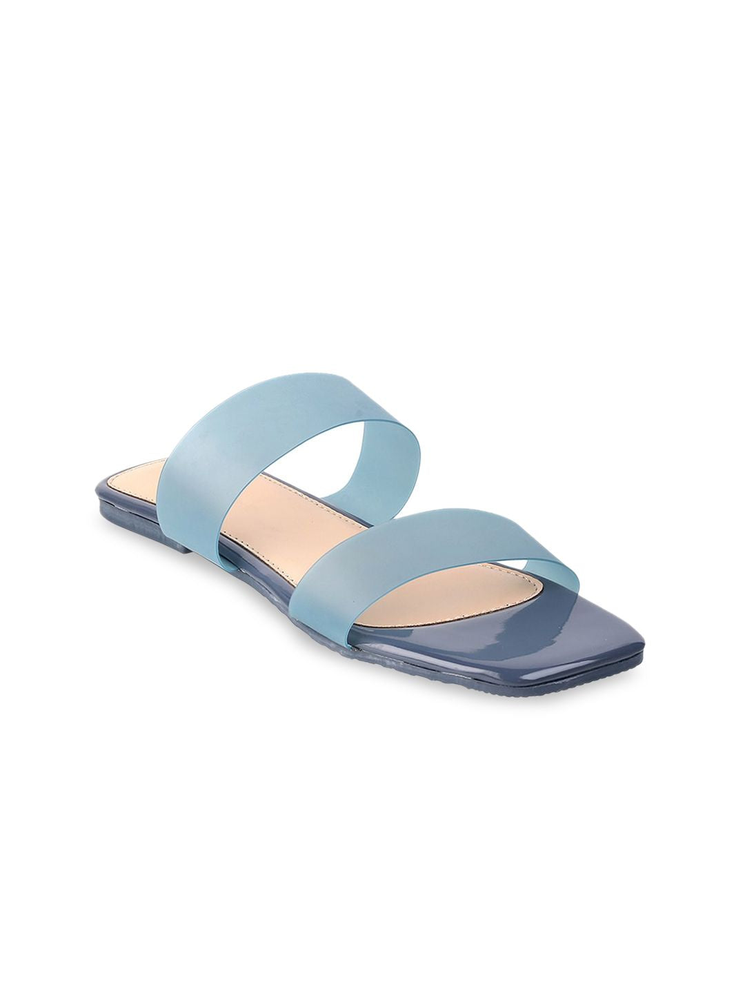 Metro Women Blue Colourblocked Open Toe Flats with Buckles