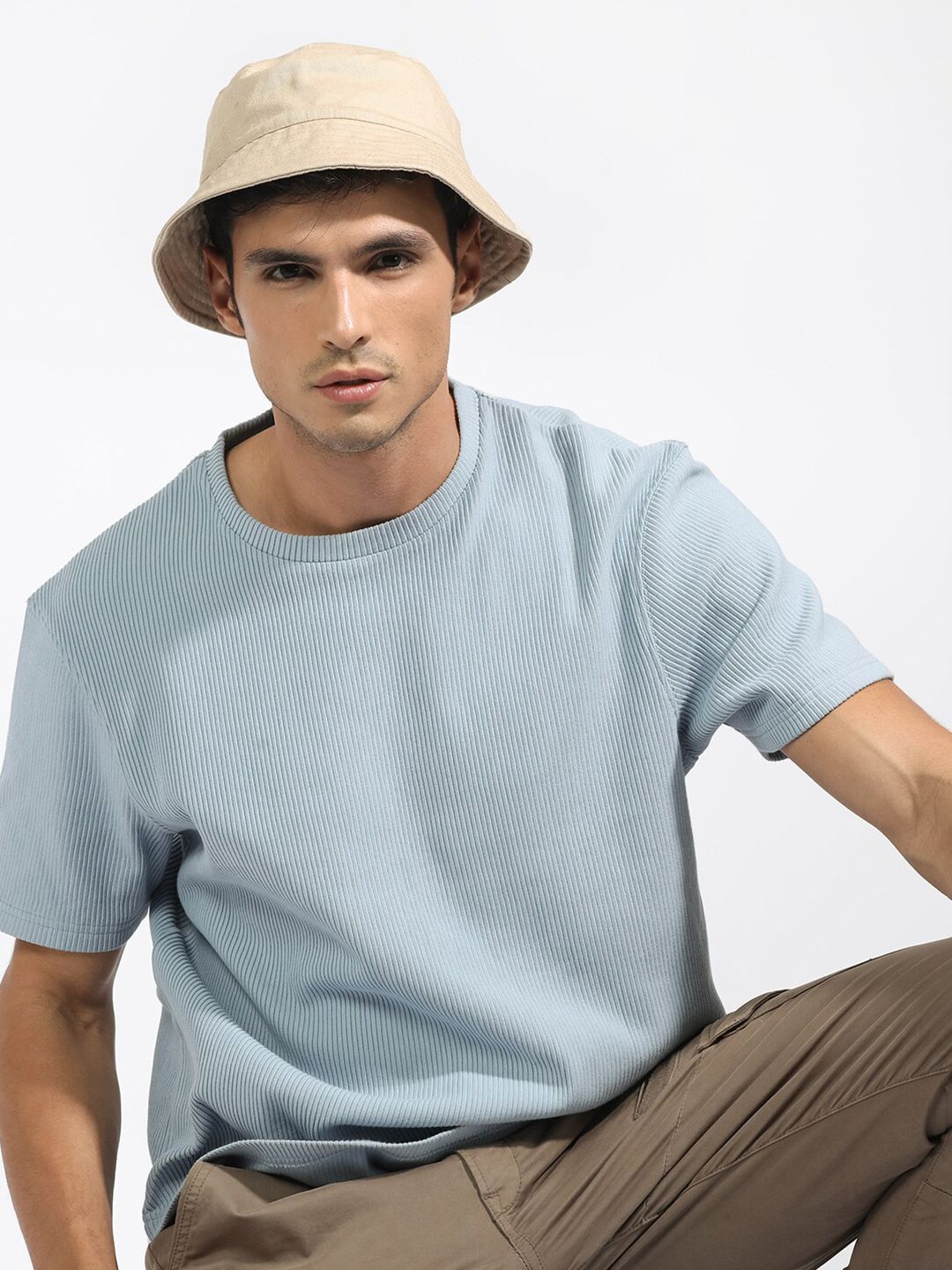 RARE RABBIT Men Bree Round Neck Slim Fit Cotton T-Shirt