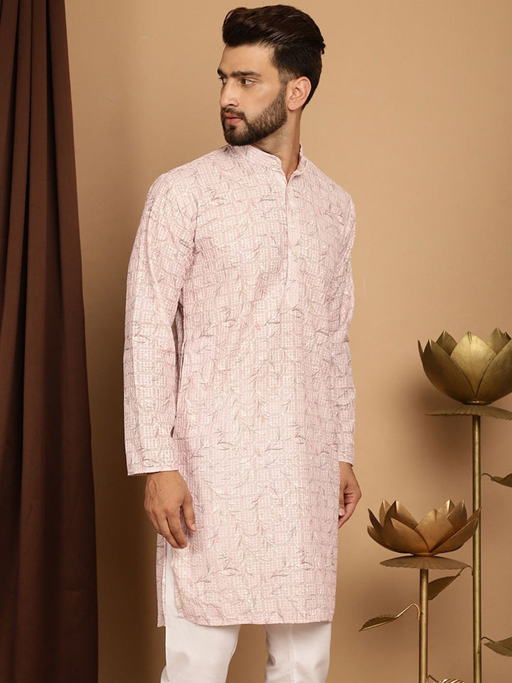 SOJANYA Men Pink Thread Work Anarkali Kurta