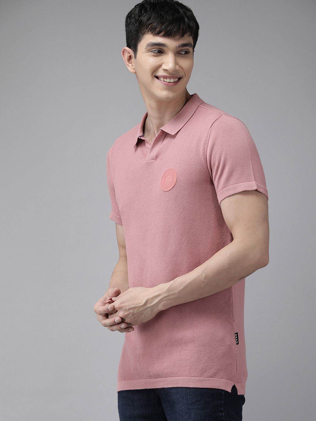 THE BEAR HOUSE Ardor Edition Men Pink Polo Collar Cotton Slim Fit T-shirt