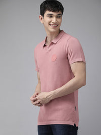 THE BEAR HOUSE Ardor Edition Men Pink Polo Collar Cotton Slim Fit T-shirt