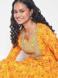 Global Desi Bandhani Printed Thread Work Kurta with Trousers