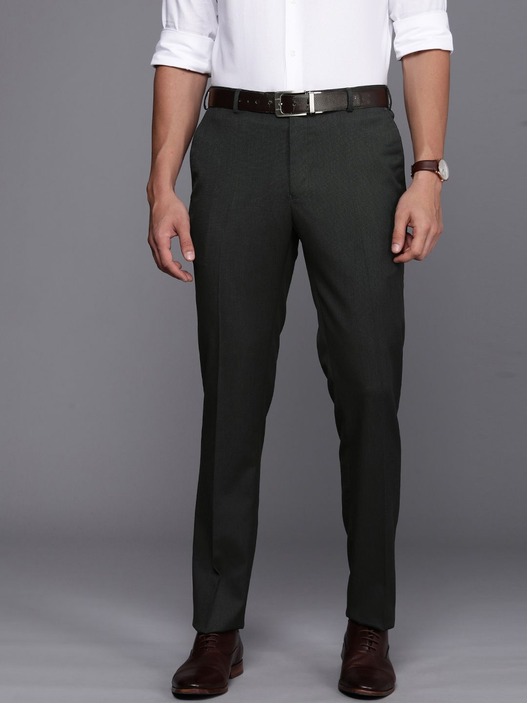 Raymond Men Textured Slim Fit Formal Trousers