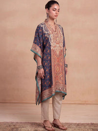 Rumah Wanita Chikankari Motif Etnik Cetakan Benang Kerja Crepe Kaftan Kurta