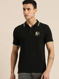 Menjadi T-shirt Lelaki Polo Kolar Polo Hitam Kapas Tumpahan T-shirt Kapas Slim Dengan Cetakan Logo Jenama