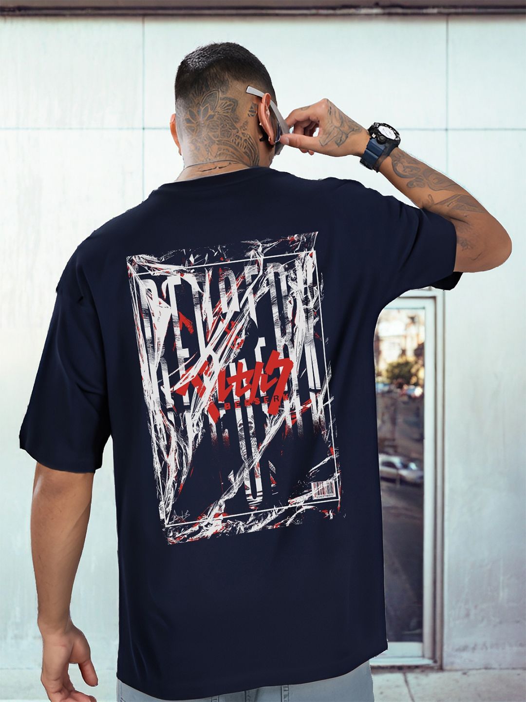 ADRO Graphic Printed Drop-Shoulder Sleeves Cotton Oversized T-shirt