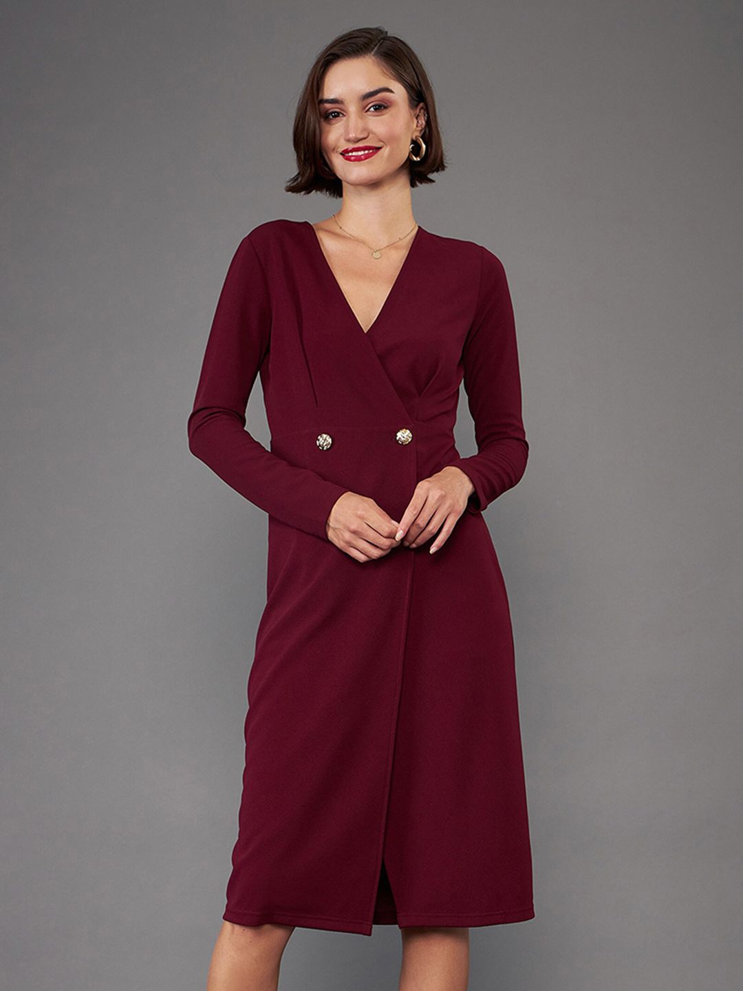 SASSAFRAS worklyf V-Neck Blazer Midi Dress