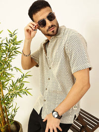 Thomas Scott Men Vertical Stripes Striped Semi-Sheer Casual Crochet Shirt