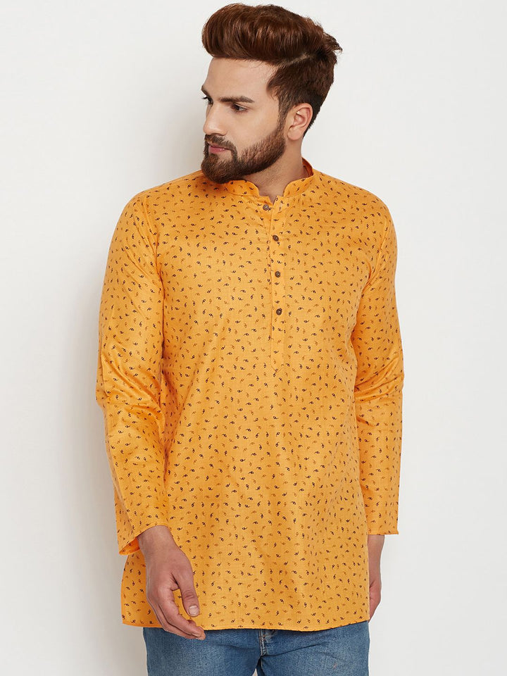 SOJANYA Men Mustard Printed Straight Kurta