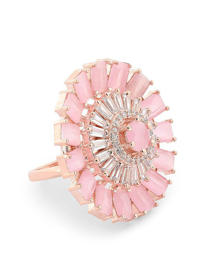 Zaveri Pearls Rose Gold-Plated CZ-Studded Adjustable Finger Ring