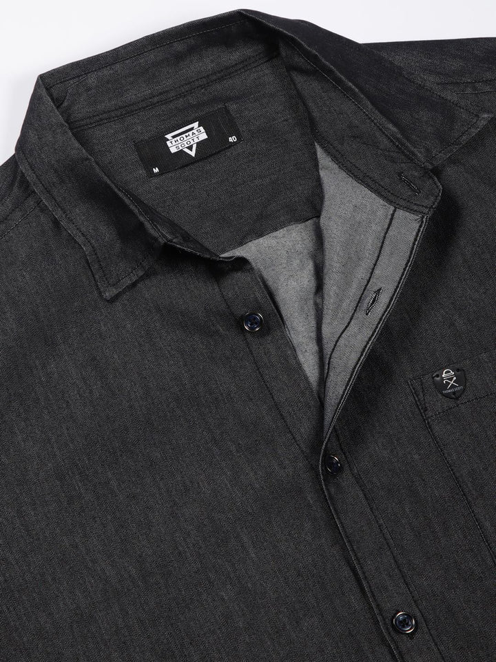 Thomas Scott Men Solid Cotton Smart Slim Fit Opaque Casual Shirt