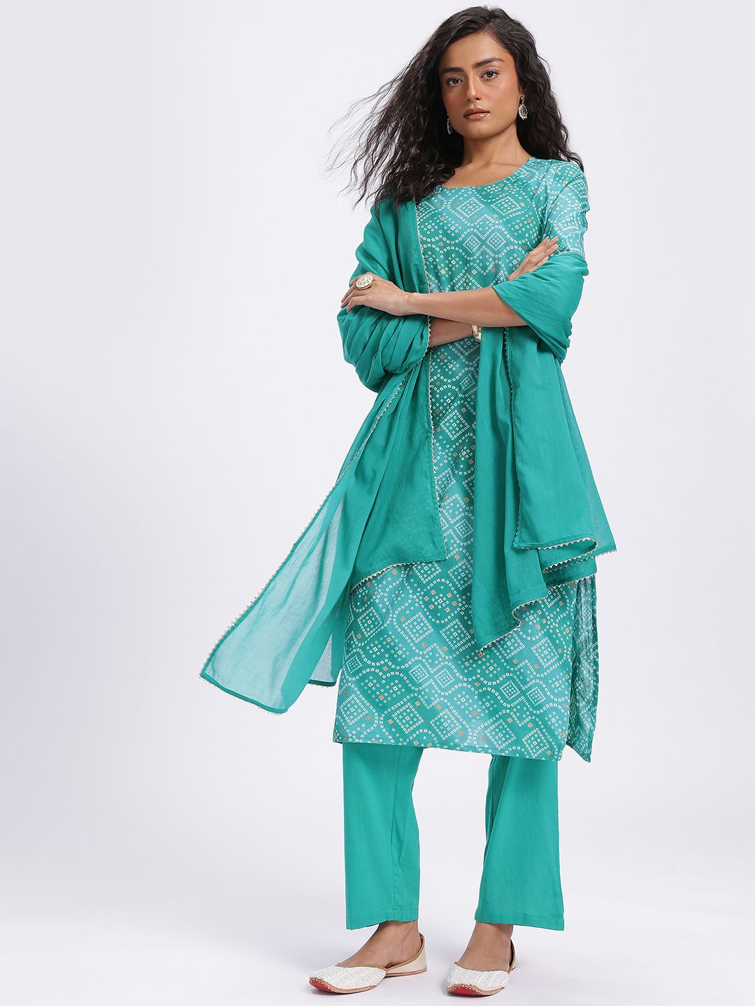 Anouk Bandhani Printed Pure Cotton Kurta with Trousers & Dupatta