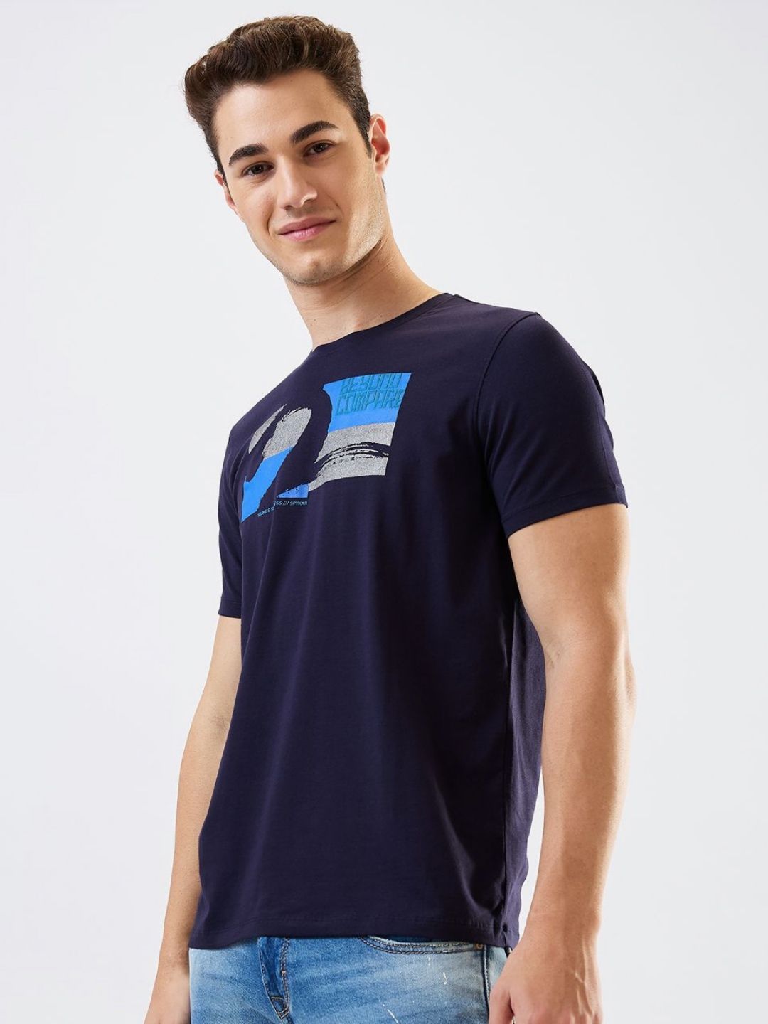 SPYKAR Men Graphic Printed Round Neck Cotton Slim Fit T-shirt