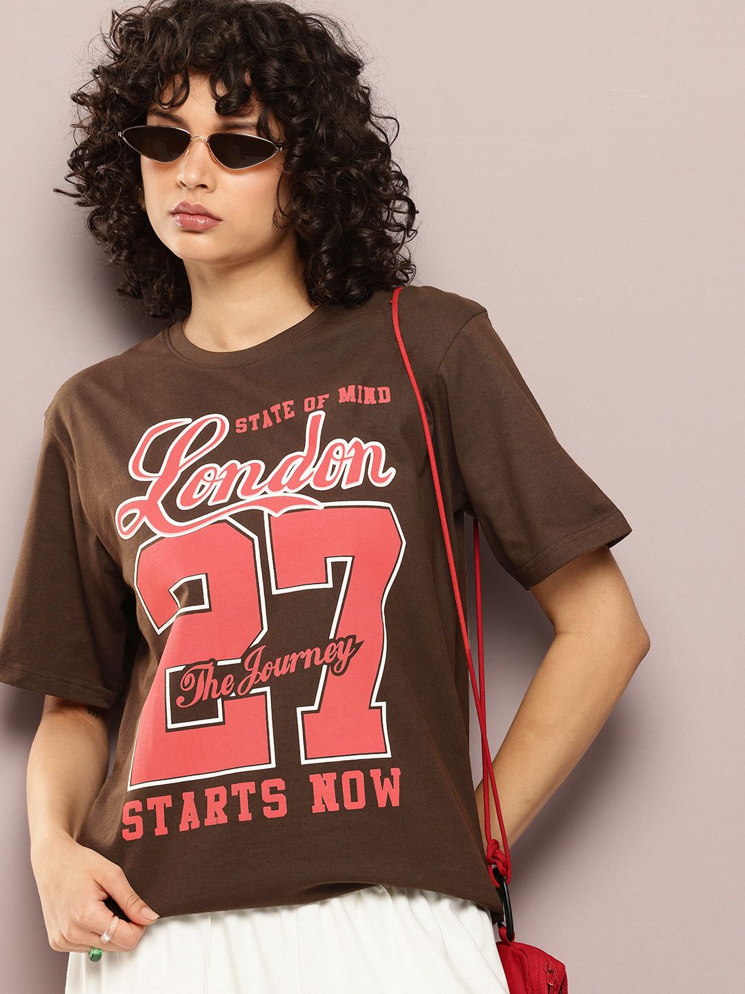 DILLINGER Women Varsity Printed Oversized Pure Cotton T-shirt