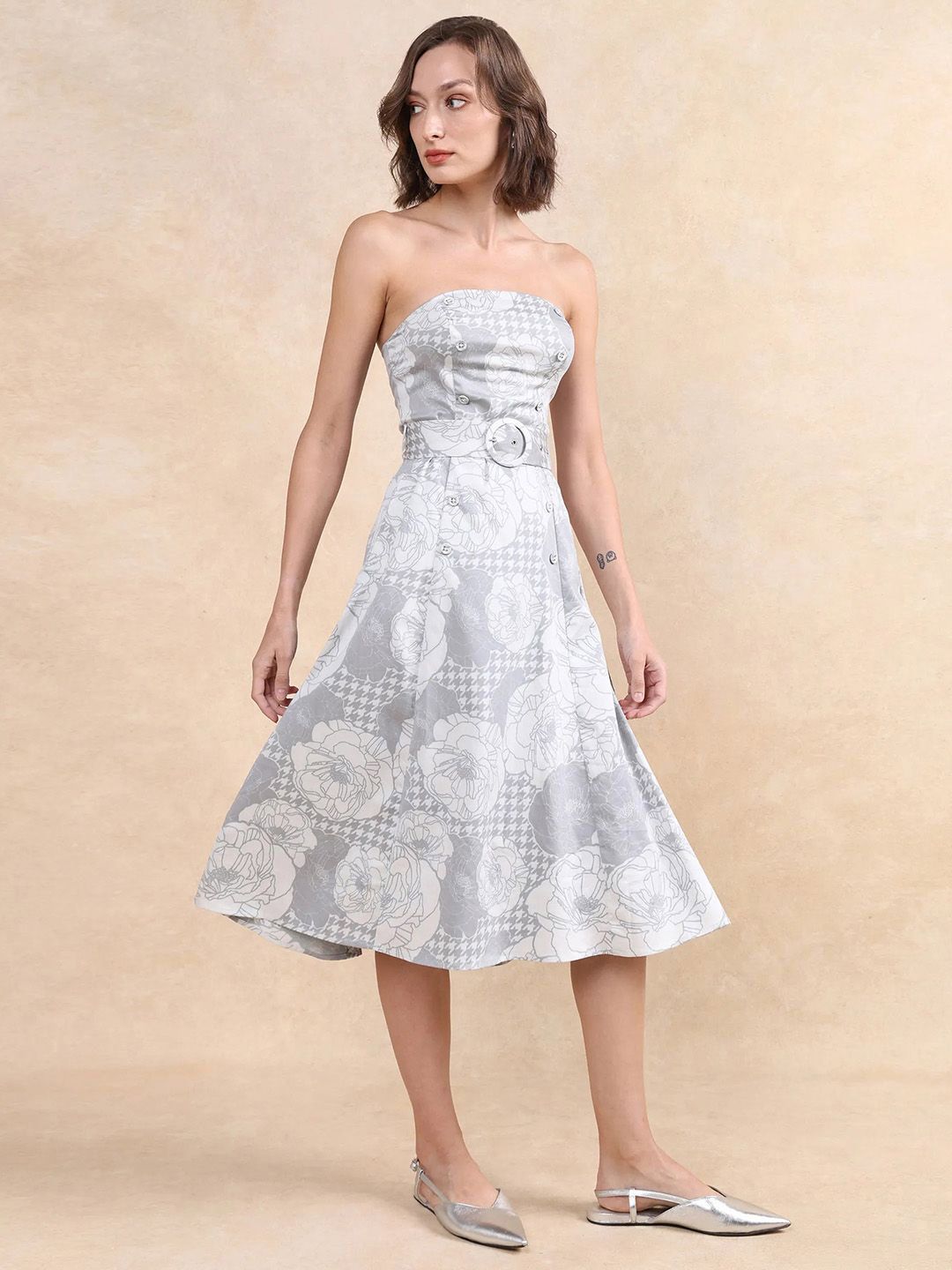 RAREISM Floral Printed Bandeau Midi Dress