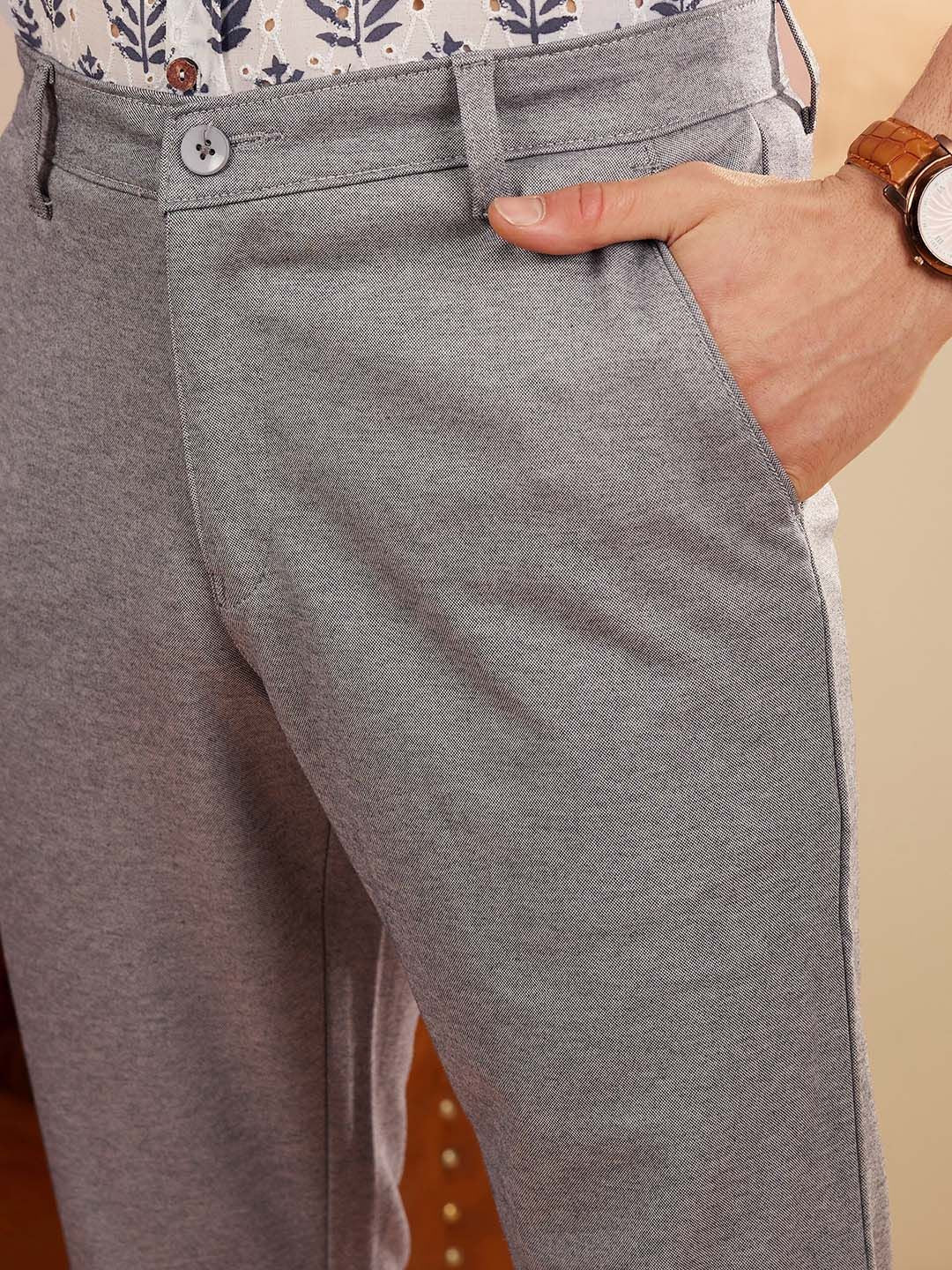 DENNISON Men Textured Smart Tapered Fit Easy Wash  4-Way Lycra Chinos