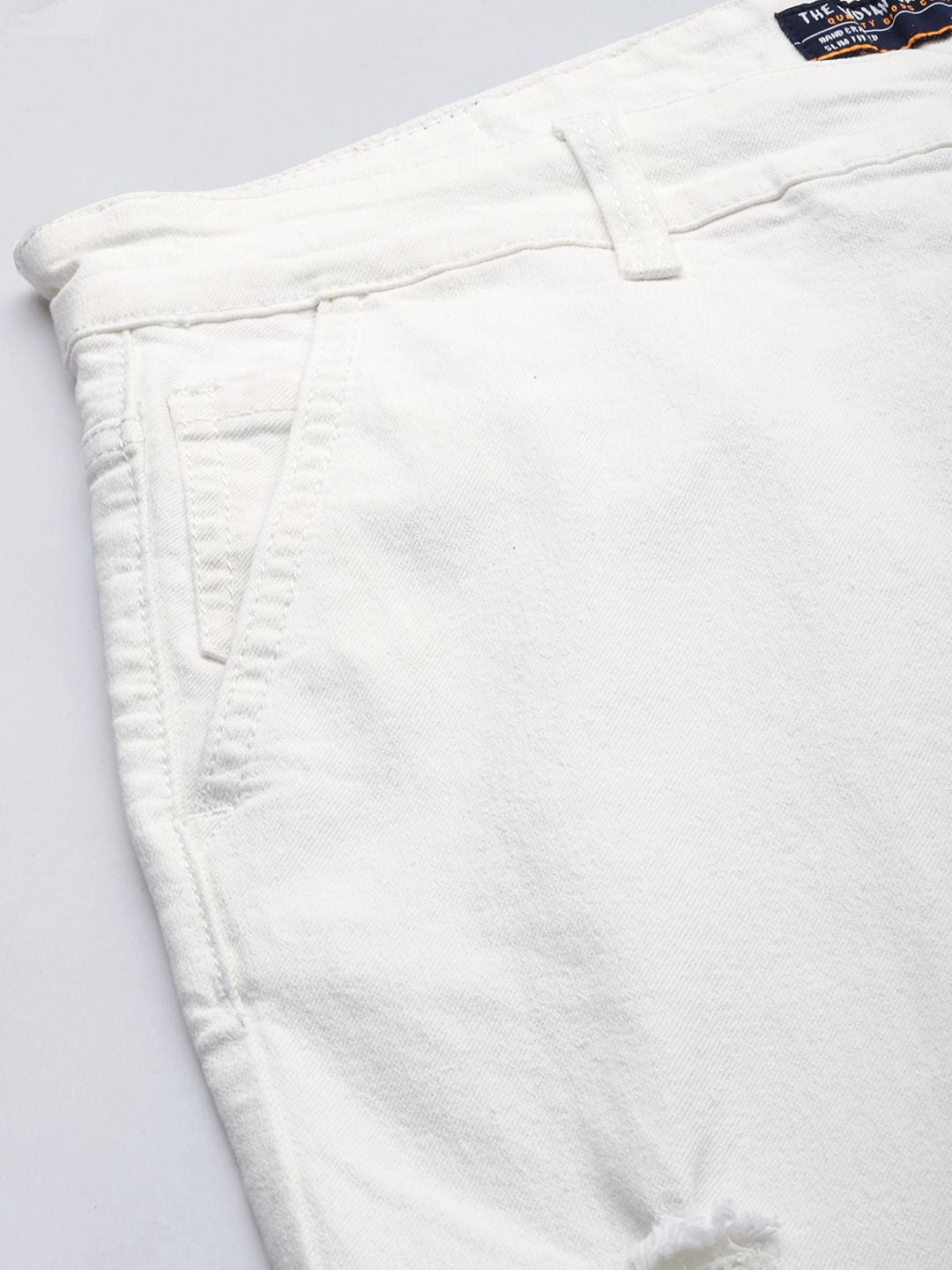 The Indian Garage Co Men White Slim Fit Low Distress Stretchable Jeans