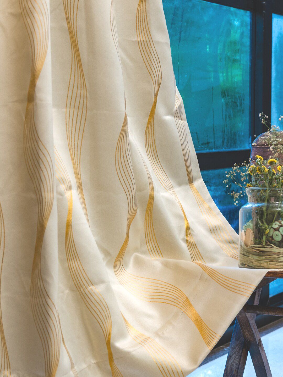 URBAN SPACE Beige & Gold-Toned Printed Black Out Door Curtain